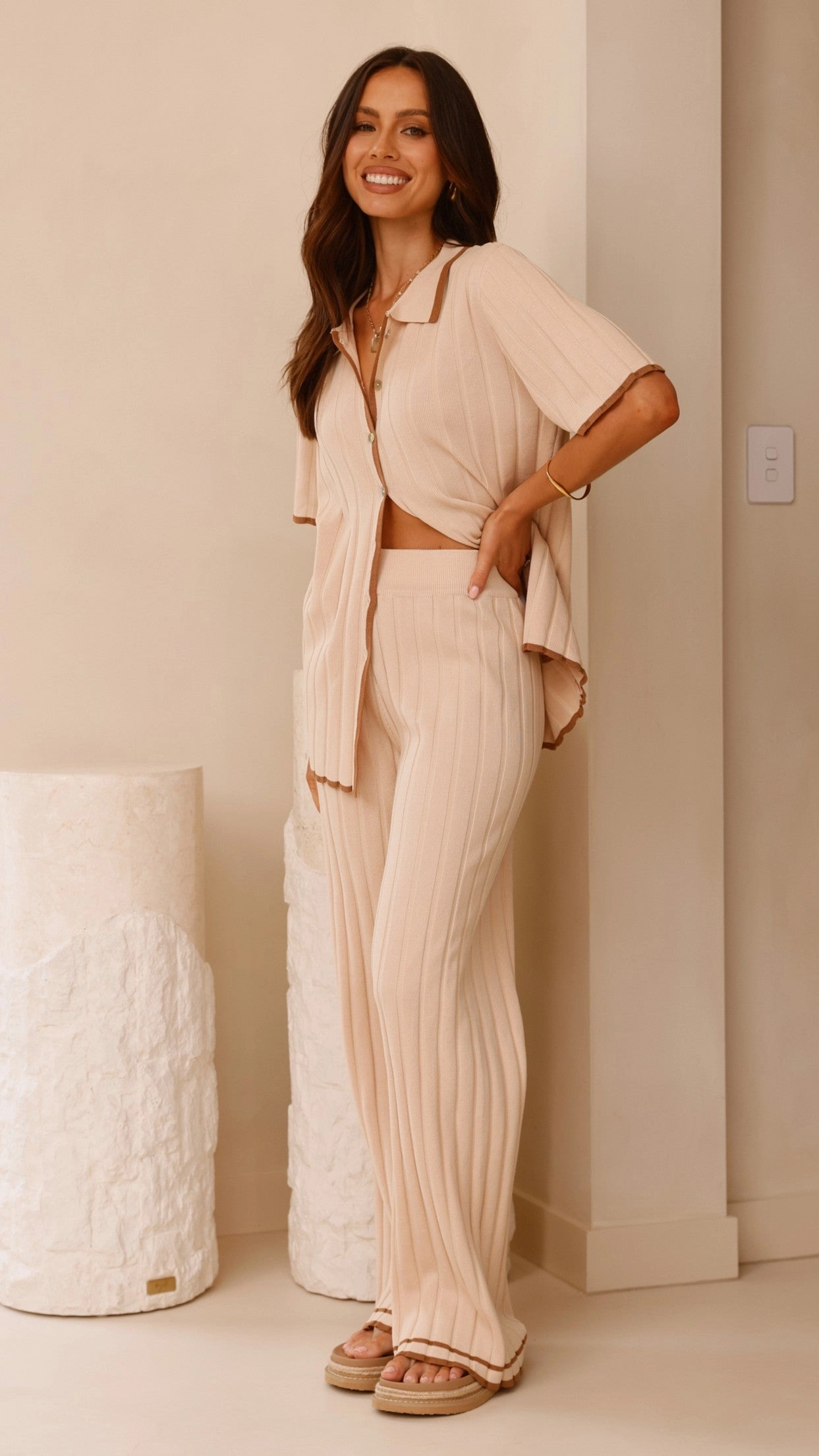 Shaylie Button Up Shirt - Beige