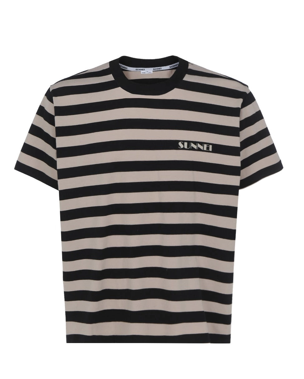 Sunnei Striped Logo Printed Crewneck T-Shirt