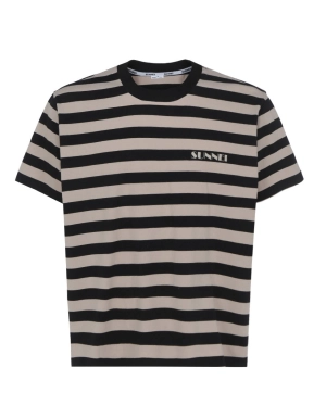 Sunnei Striped Logo Printed Crewneck T-Shirt