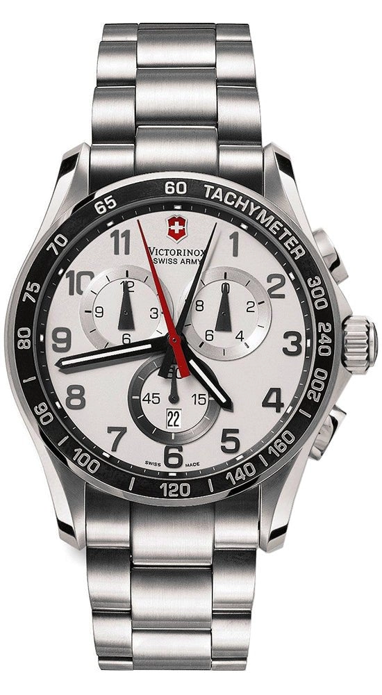 Swiss Army Victorinox Chrono Classic XLS Chronograph Tachymeter Scale Mens Steel Watch Date 241213