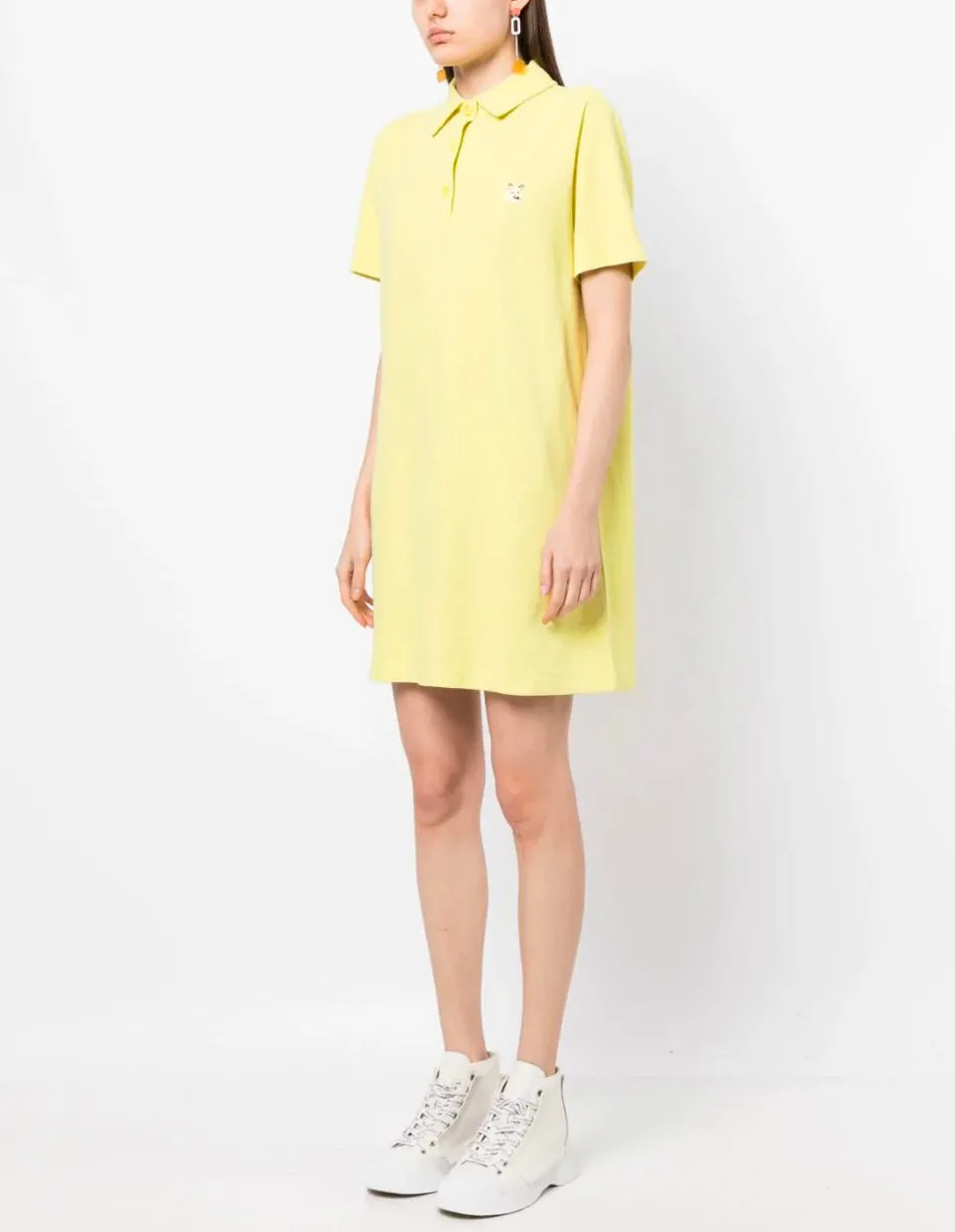 Tonal Fox Head Patch Polo Dress Lemon