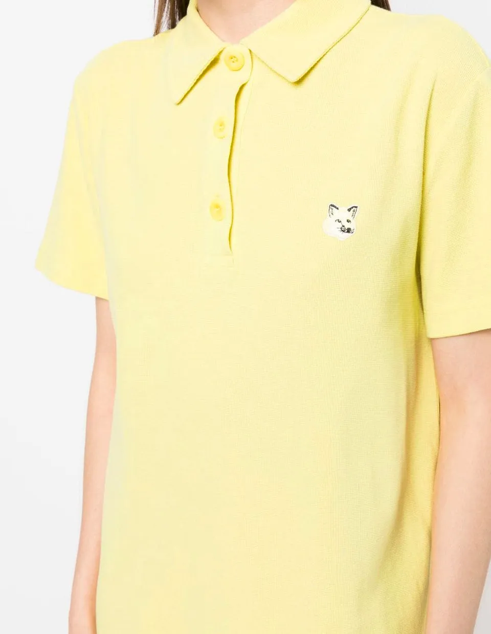 Tonal Fox Head Patch Polo Dress Lemon