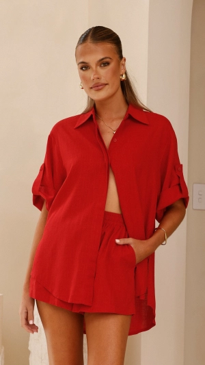 Vallerie Button Up Shirt - Red