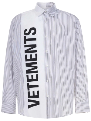 Vetements Logo Printed Striped Shirt