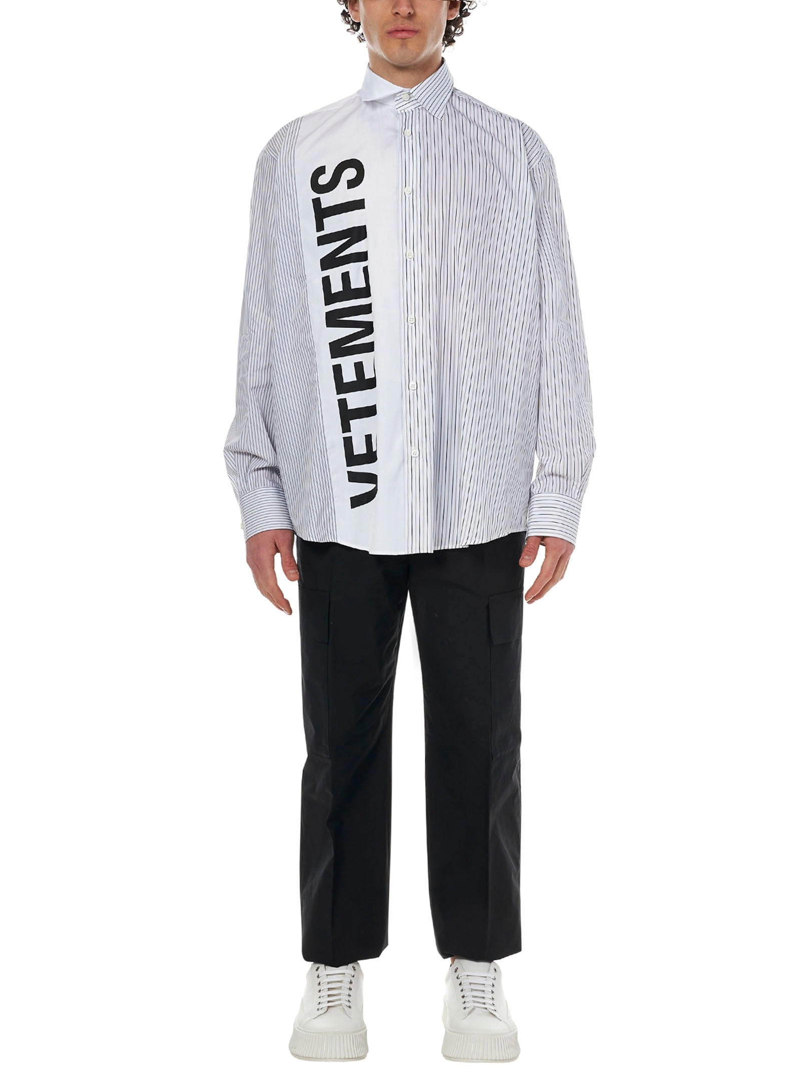 Vetements Logo Printed Striped Shirt