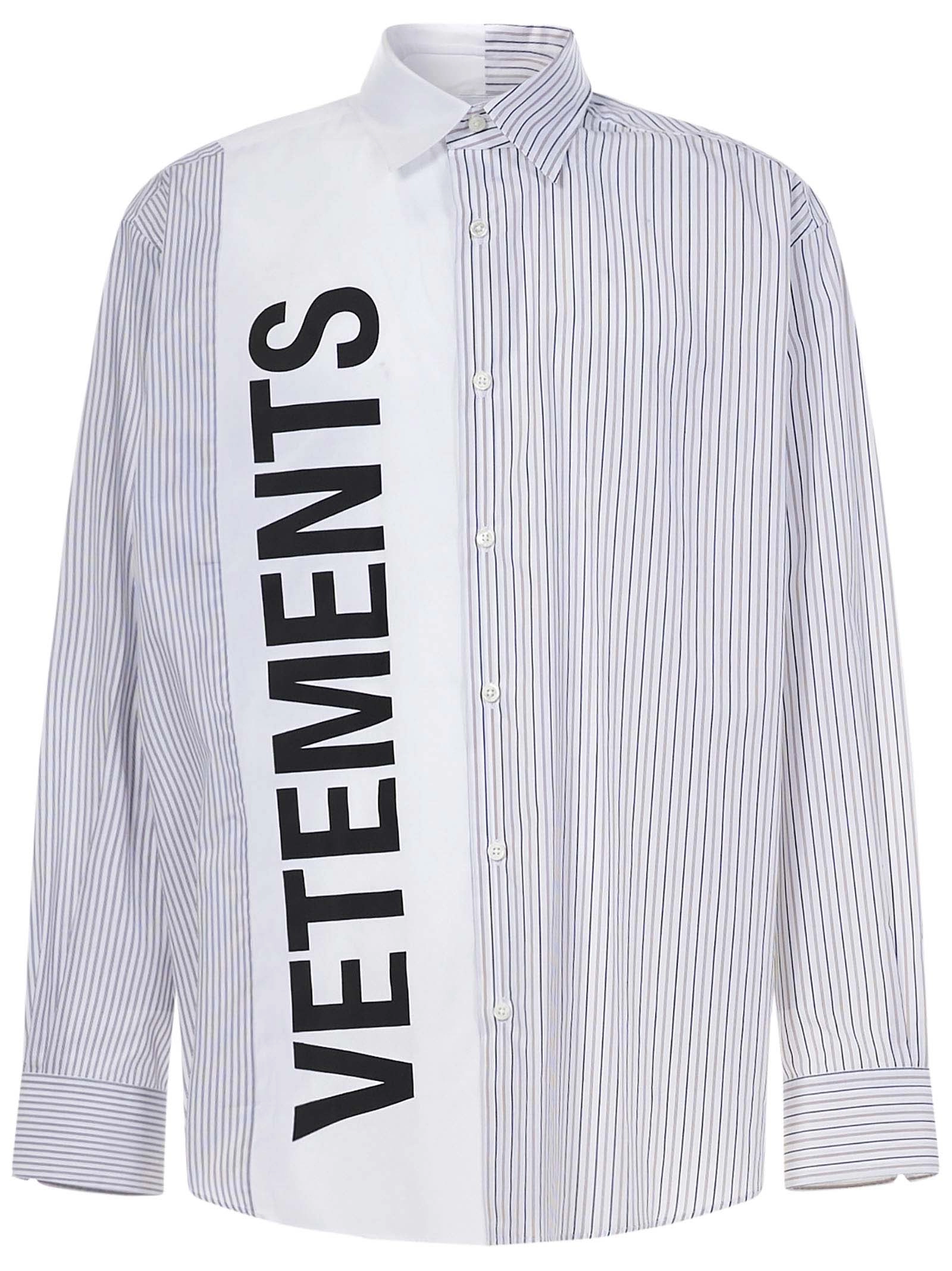 Vetements Logo Printed Striped Shirt