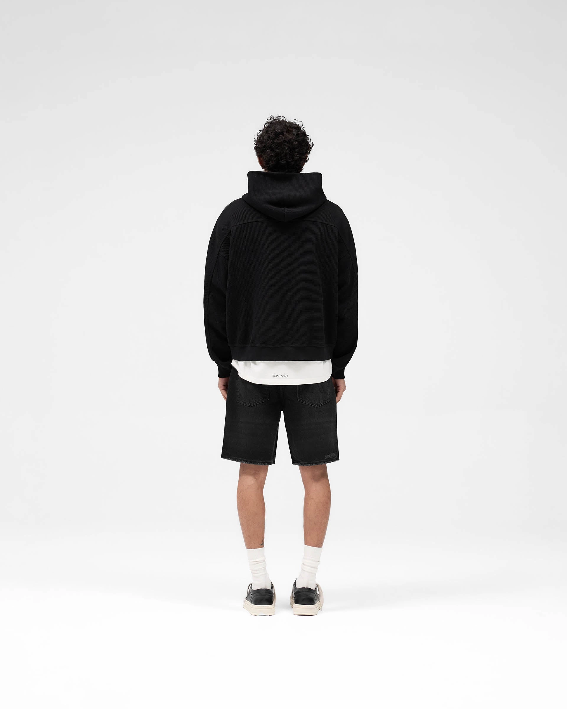 Waffle Zip Through Hoodie - Jet Black