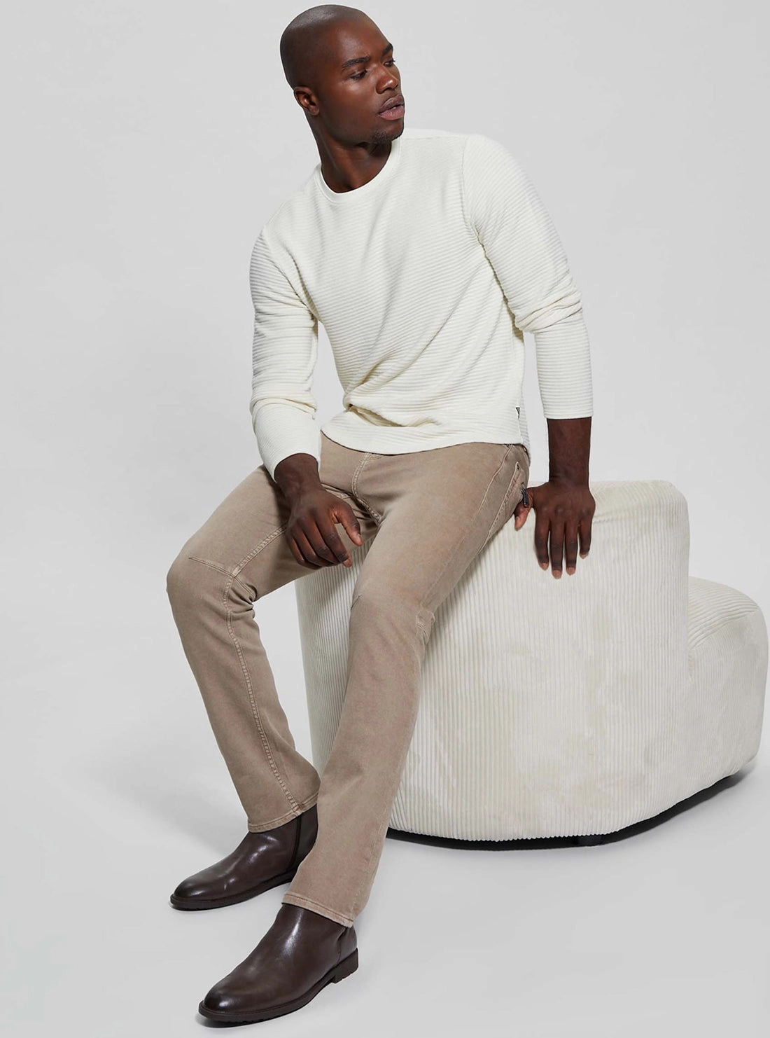 White Hudson Linear Knit Jumper