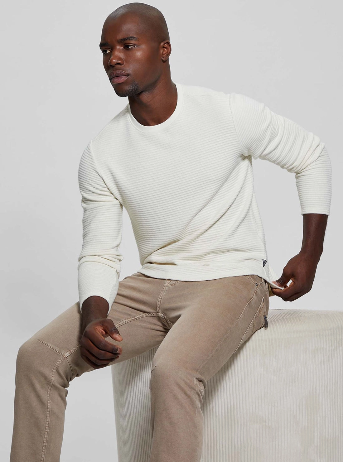 White Hudson Linear Knit Jumper