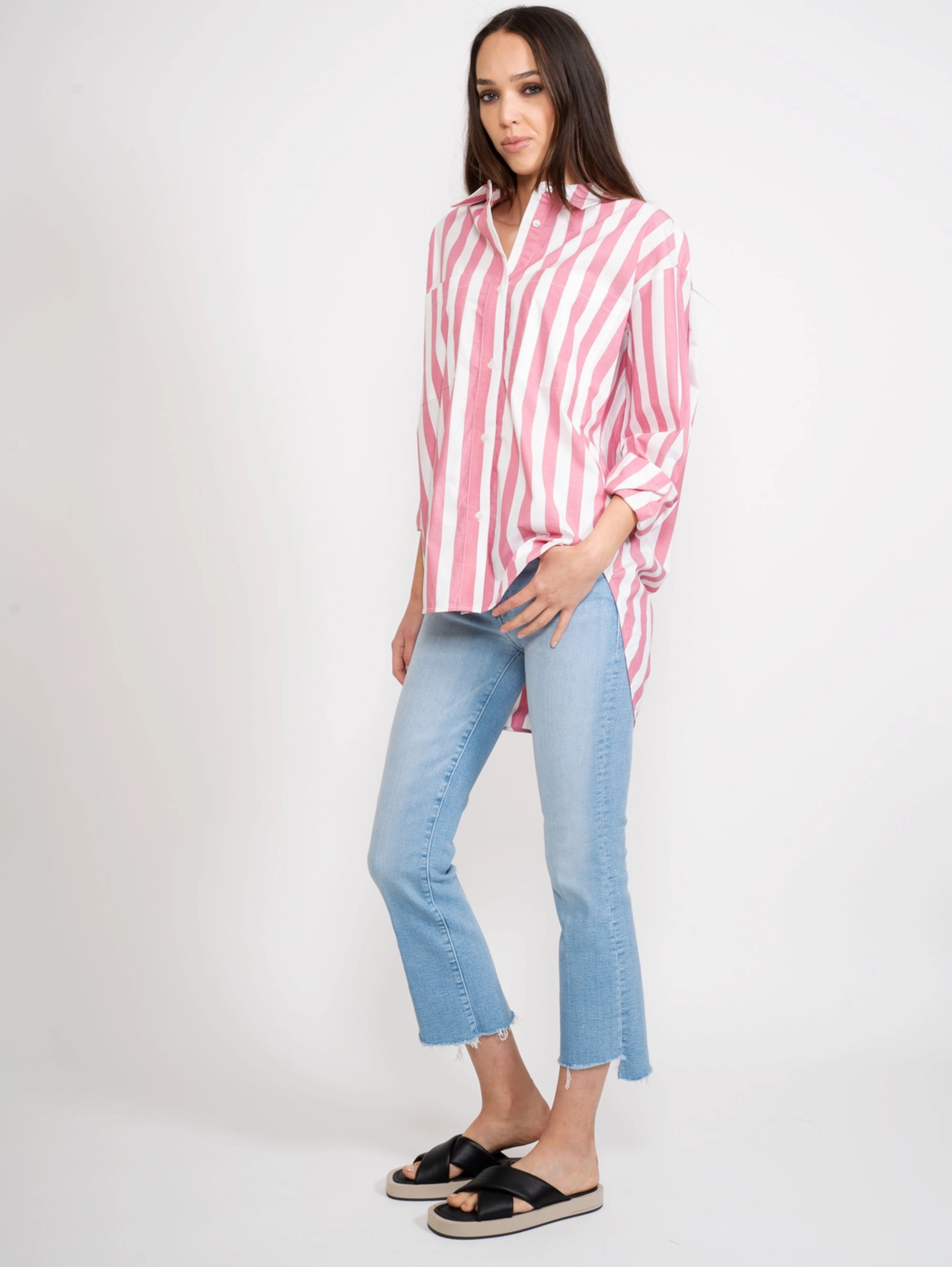 White / Pink Striped Shirt
