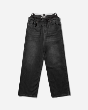 Women's Waistband Denim Pants Black
