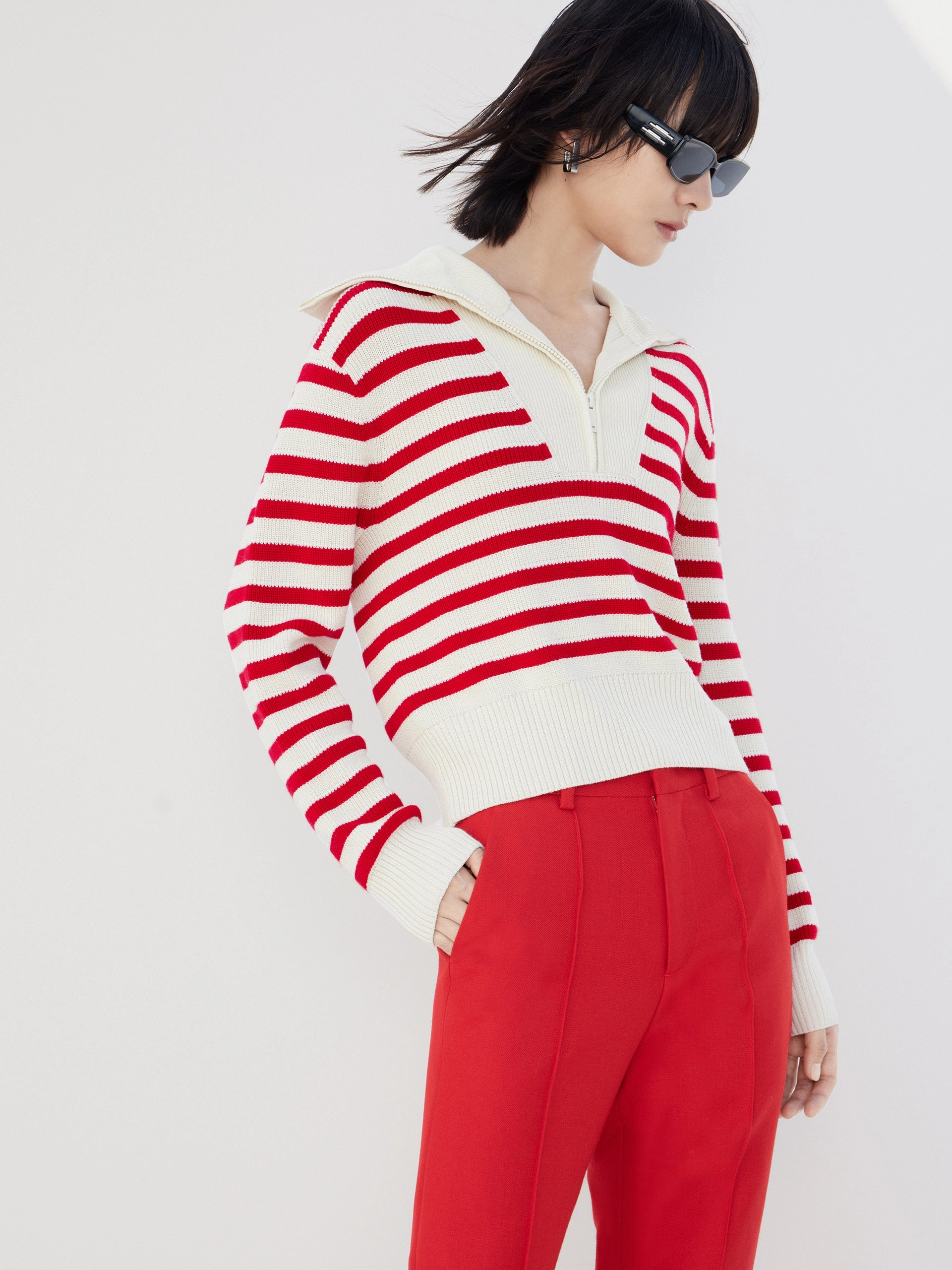 Wool Blend Striped Knit Top