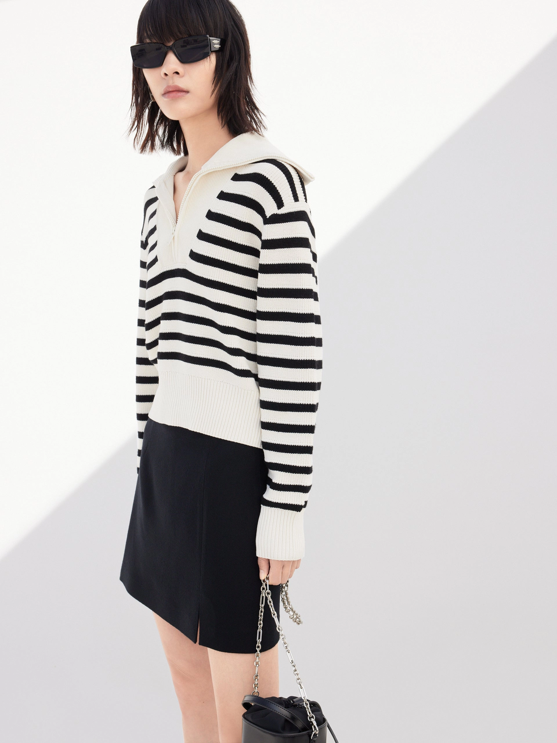 Wool Blend Striped Knit Top