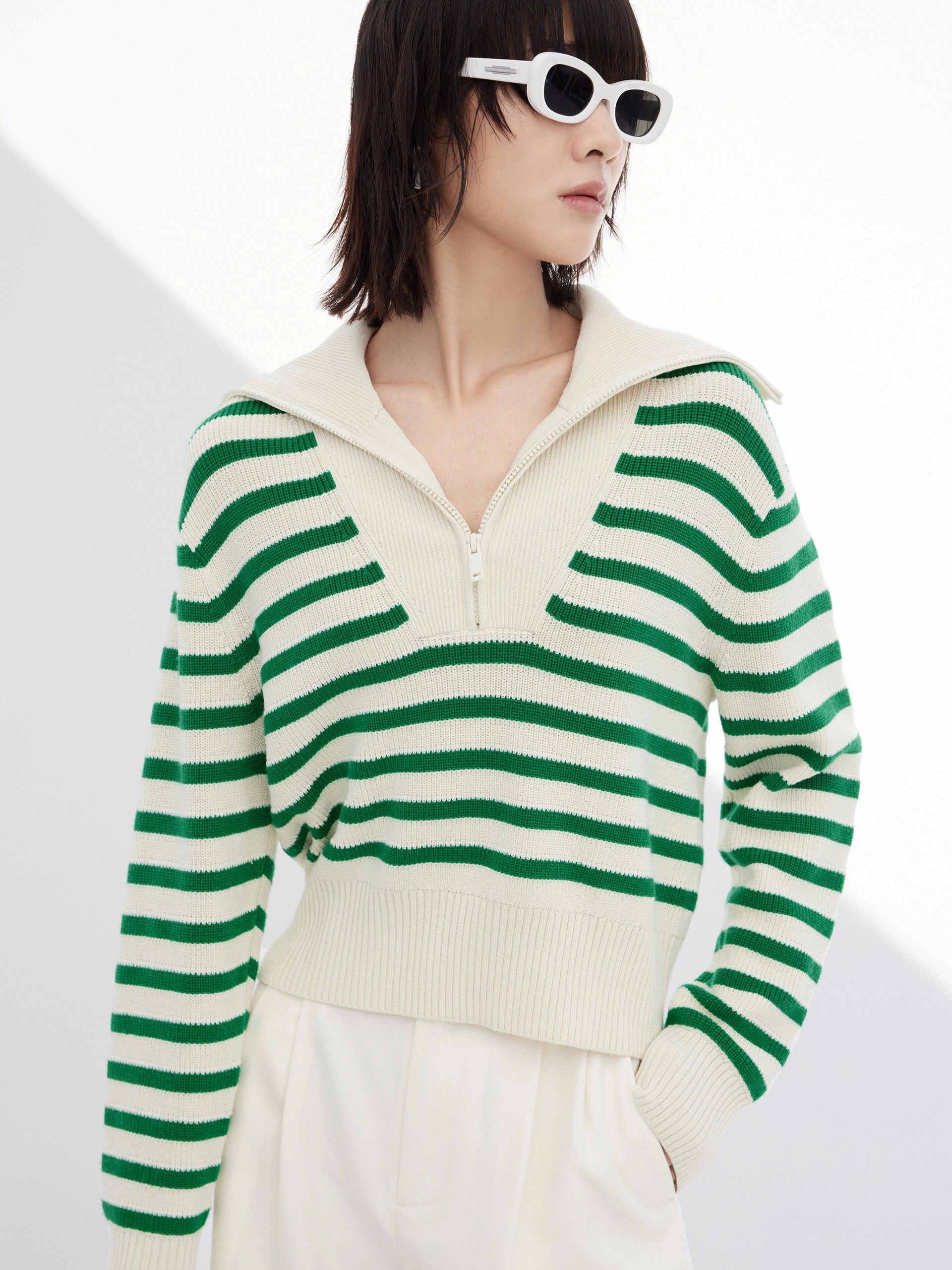 Wool Blend Striped Knit Top