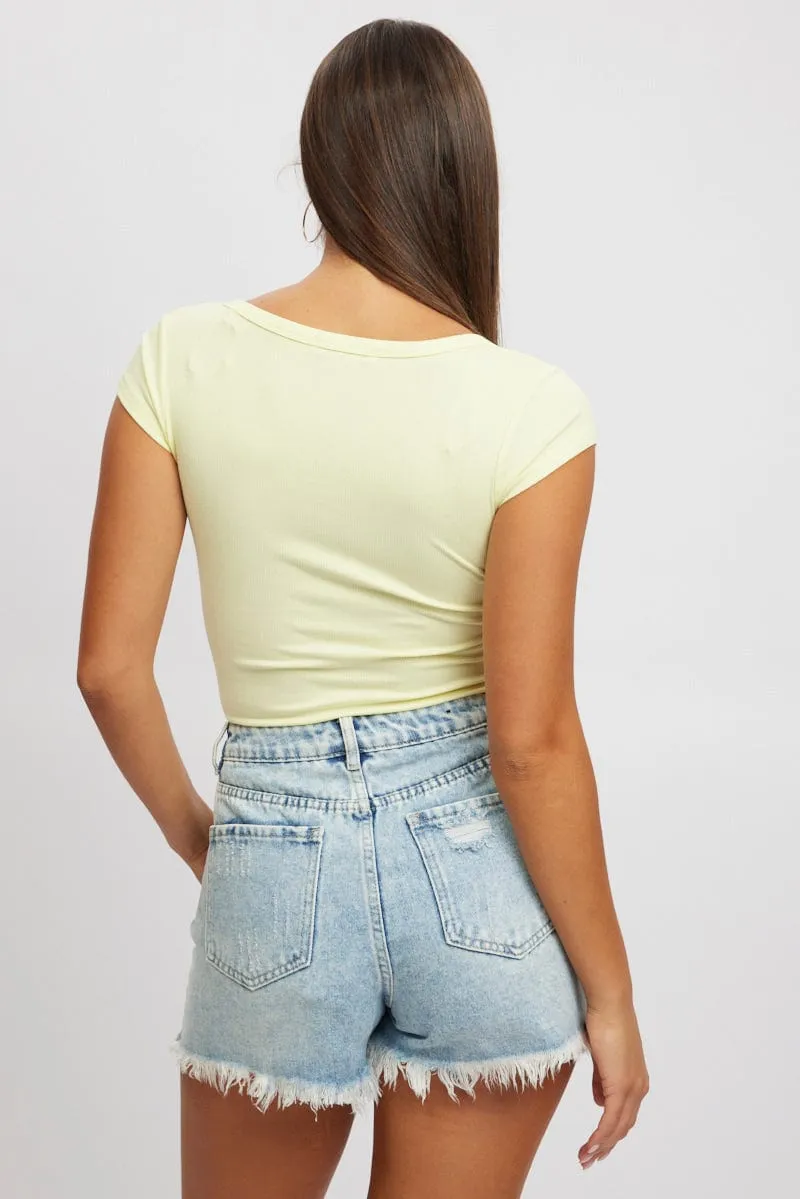 Yellow Button Down Tee Short Sleeve Rib